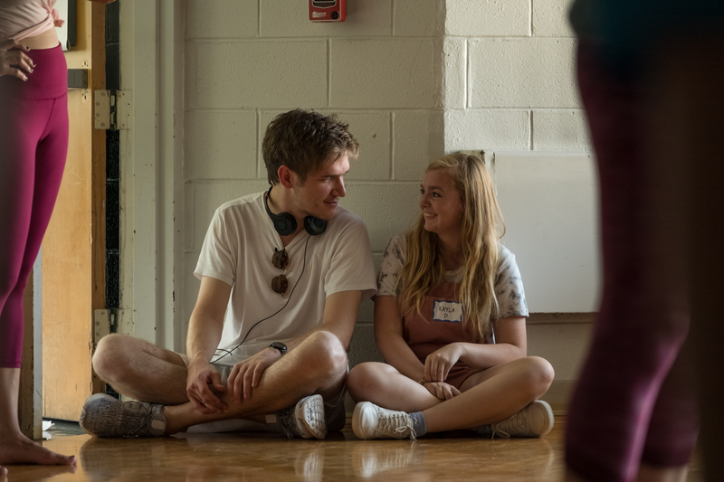 Bo Burnham and Elsie Fisher on the set of Eighth Grade